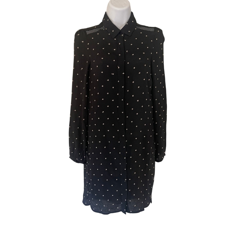 Maje Black Star Embroidered Button Front Long Sleeve  Shirt Dress‎ Size 1 Small